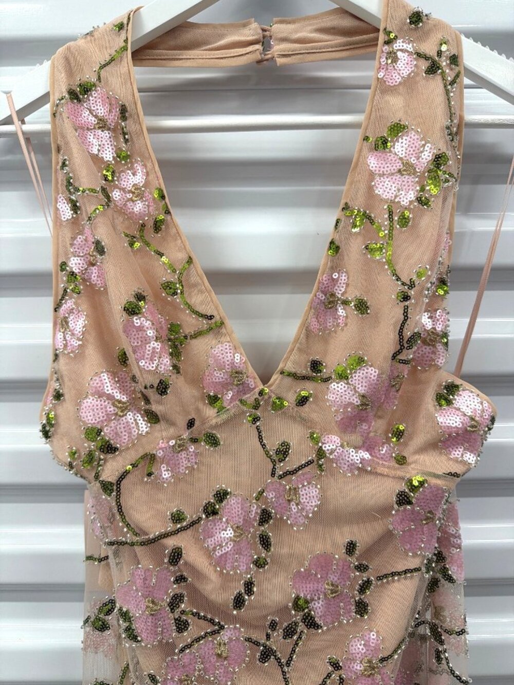 Sau Lee Olympia Sheer Mesh Maxi Dress Nude Womens Size 4 - Picture 8 of 12